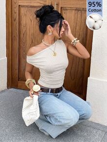 Siren Gaze Áo crop top cổ lệch eo nhún - Nhiều màu - Xem 4