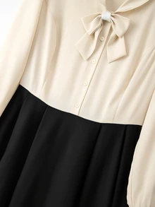 GlowEve CURVE Plus Two Tone Bow Front Shirt Dress Without Belt Fall - Multicolor - View 6