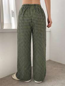 DAZY Gingham Print Elastic Waist Sleep Pants - Green - View 2
