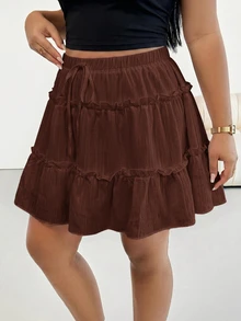 SHEIN Essnce Plus Size Skirts Fall - Brown - View 3