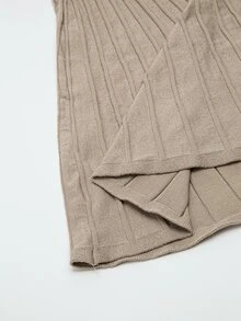 Heiryn Mock Neck Ribbed Knit Sweater Dress - Khaki - View 7