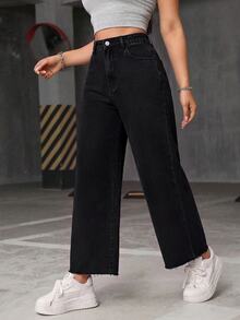 Jeanoix Plus High Waist Wide Leg Jeans - Black - View 7