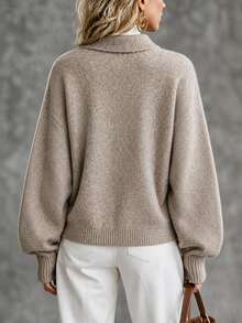 SHEIN Drop Shoulder Button Front Cardigan - Khaki - View 2