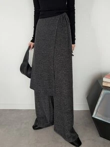 FRIFUL Celana Panjang Model Lebar dengan Tali Samping Warna Abu-abu untuk Santai di Musim Dingin/Kasual Musim Gugur - Dark Grey - View 2