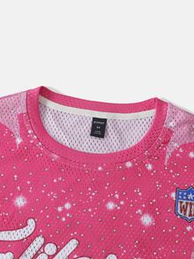 ROMWE MEN Street Life Camiseta para hombre con gráfico de letras, bloques de color y detalle de strass - Rosa - Ver 3