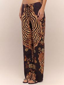 MUSERA Peacock Print Lace Up Straight Leg Printed Jeans Coo - Mocha Brown - View 4