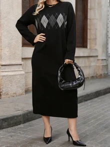 Lacomfia Plus Size Sweater Dresses - Black - View 5