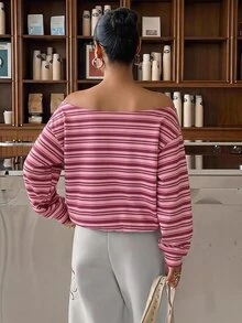 Muchica Striped Print Drop Shoulder Sweatshirt - Multicolor - View 2