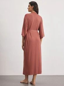 Ocili Lace Trim Belted Lounge Robe - Dusty Pink - View 3