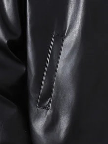 SHEIN 青少年男孩拉鍊式PU皮革夾克 - 黑色 - 查看 7