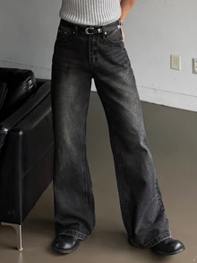 DAZY Men Slant Pocket Wide Leg Jeans Without Belt - Black - View 4