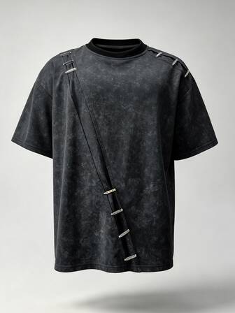 Street Life T-shirt oversize à épaules tombantes avec détail de boucle lavé pour hommes