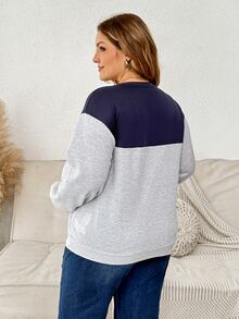Plussiva Plus-Size Maternity Autumn Nursing Top – Color-Block, Drop-Shoulder, Zip-Front Sweatshirt (Fleece-Lined & Warm) – Casual Everyday Wear  Fall/Winter - Black - View 2
