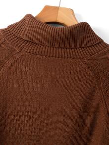 GlowEve CURVE Plus Turtleneck Cable Knit Sweater Dress - Coffee Brown - View 6