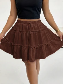 SHEIN Essnce Plus Size Skirts Fall - Brown - View 5