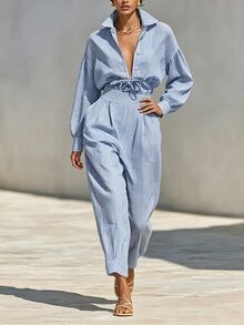 SHEIN Women Two-Piece Outfits - Blue and White - View 6