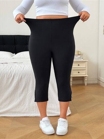 SHEIN EZwear Legging Plus Sólida com Bainha Dividida