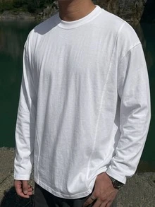 DAZY Camiseta de hombre de color sólido con hombros caídos - Blanco - Ver 5