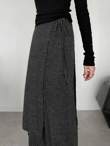 FRIFUL Celana Panjang Model Lebar dengan Tali Samping Warna Abu-abu untuk Santai di Musim Dingin/Kasual Musim Gugur - Dark Grey - View 4