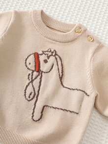 Loomiva Suéter con patrón de dibujos animados para bebé recién nacido & Pantalones de punto con patrón a rayas - Marrón - Ver 3