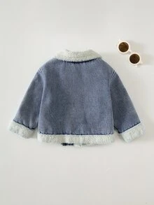 Cozy Pixies 女嬰泰迪絨內裡拉鍊機車夾克 - 藍色 - 查看 2