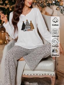 SHEIN طقم بيجامة برسومات شجرة عيد الميلاد والشعار - متعدد الألوان - مشاهدة 2