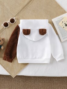 SHEIN 男嬰熊刺繡 3D 耳朵設計連帽衫 - 杏色 - 查看 2
