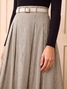 SHEIN Clasi Rok Lipit Pinggang Tinggi Tanpa Sabuk - Khaki - View 6
