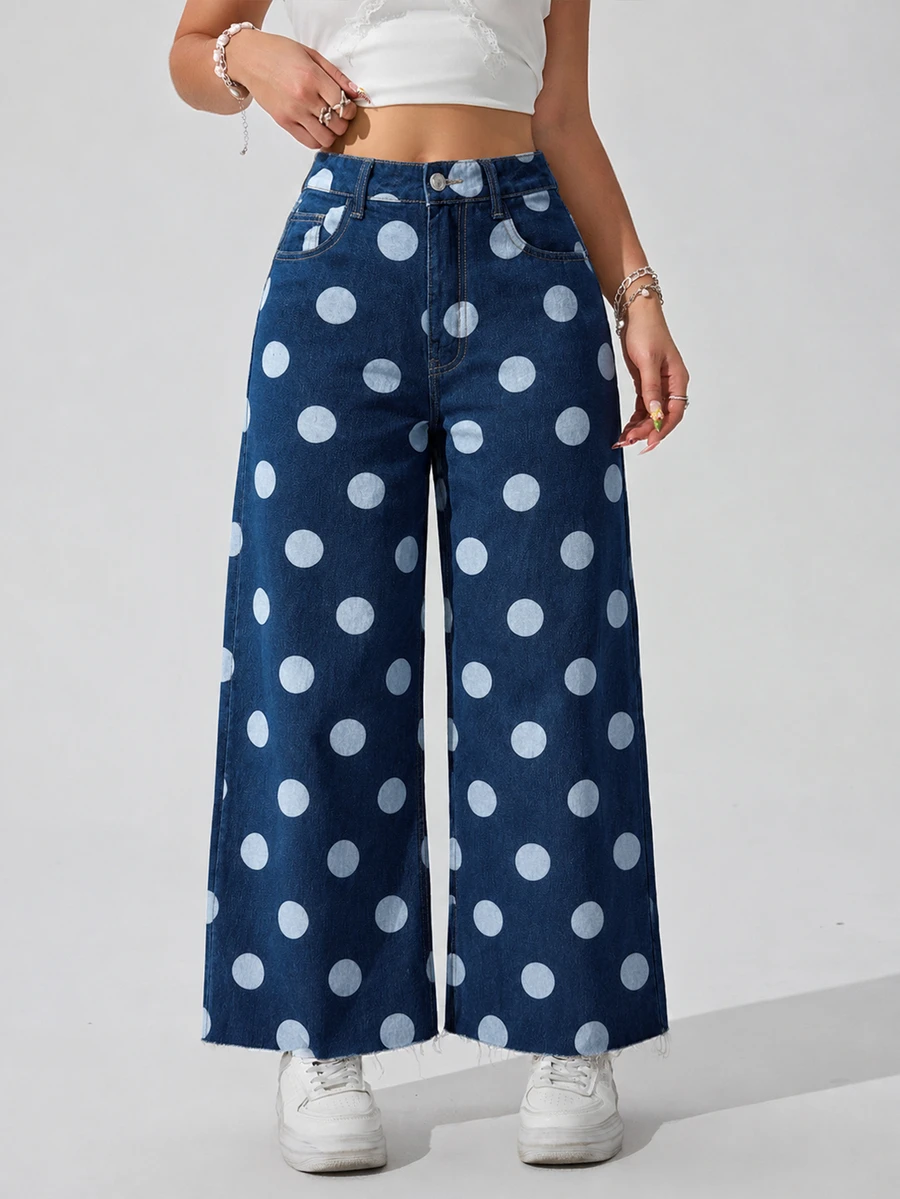 EMERY ROSE Jeans de pierna ancha con lunares - Azul - Ver 1