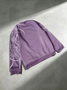 ROMWE MEN Street Life Men Graphic Print Pullover Sweatshirt - Purple - View 2
