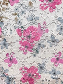 SHEIN Clasi 花卉印花蕾絲鏤空襯衫 - 玫紅色 - 查看 7
