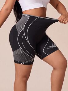 SHEIN Rhythm Era Women Plus Size Sports Shorts - Black - View 1