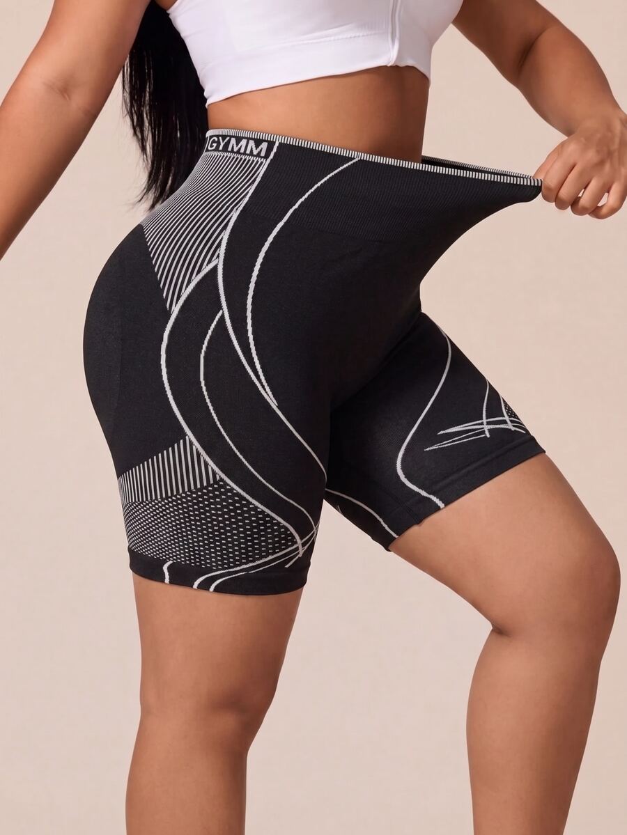 SHEIN Rhythm Era Women Plus Size Sports Shorts - Black - View 1