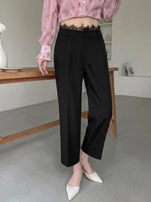 DAZY Solid Slant Pocket Straight Leg Pants - Black - View 4