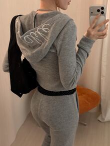 DAZY Solid Zip Through Hooded Jacket & Sweatpants Fall - Pink - View 2