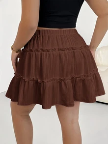 SHEIN Essnce Plus Size Skirts Fall - Brown - View 2