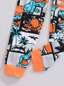 SHEIN Tween Boy Dinosaur Print Long Sleeve Tee & Pants Pajamas Set - Multicolor - View 4