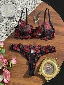 SHEIN Esselle 女士內衣套裝 - 黑色 - 查看 3