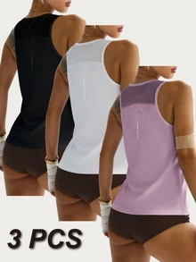 Velisys Velisys 3pcs Solid Racer Back Sports Tank Top - Multicolor - View 2