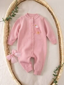 SHEIN Newborn Baby Sweater Onesies - Pink - View 7