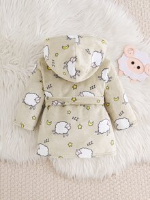 Cozy Pixies Baby Boy Cartoon Graphic Hooded Belted Fuzzy Robe - Multicolor - View 2