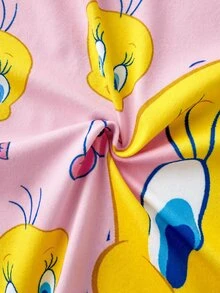 LOONEY TUNES X SHEIN Cartoon Graphic Contrast Binding Cami Sleep Dress - Pink - View 6