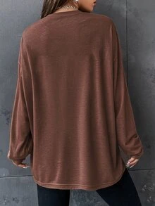 SHEIN Unity 字母刺繡落肩短袖T恤 - 咖啡棕 - 查看 2