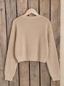 SHEIN 少女蝴蝶結圖案落肩寬鬆毛衣 - 棕色 - 查看 2