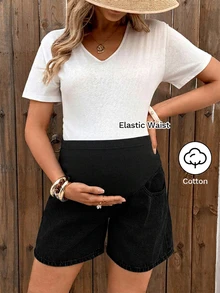 SHEIN Shorts Vaqueros Premamá - Negro - Ver 1