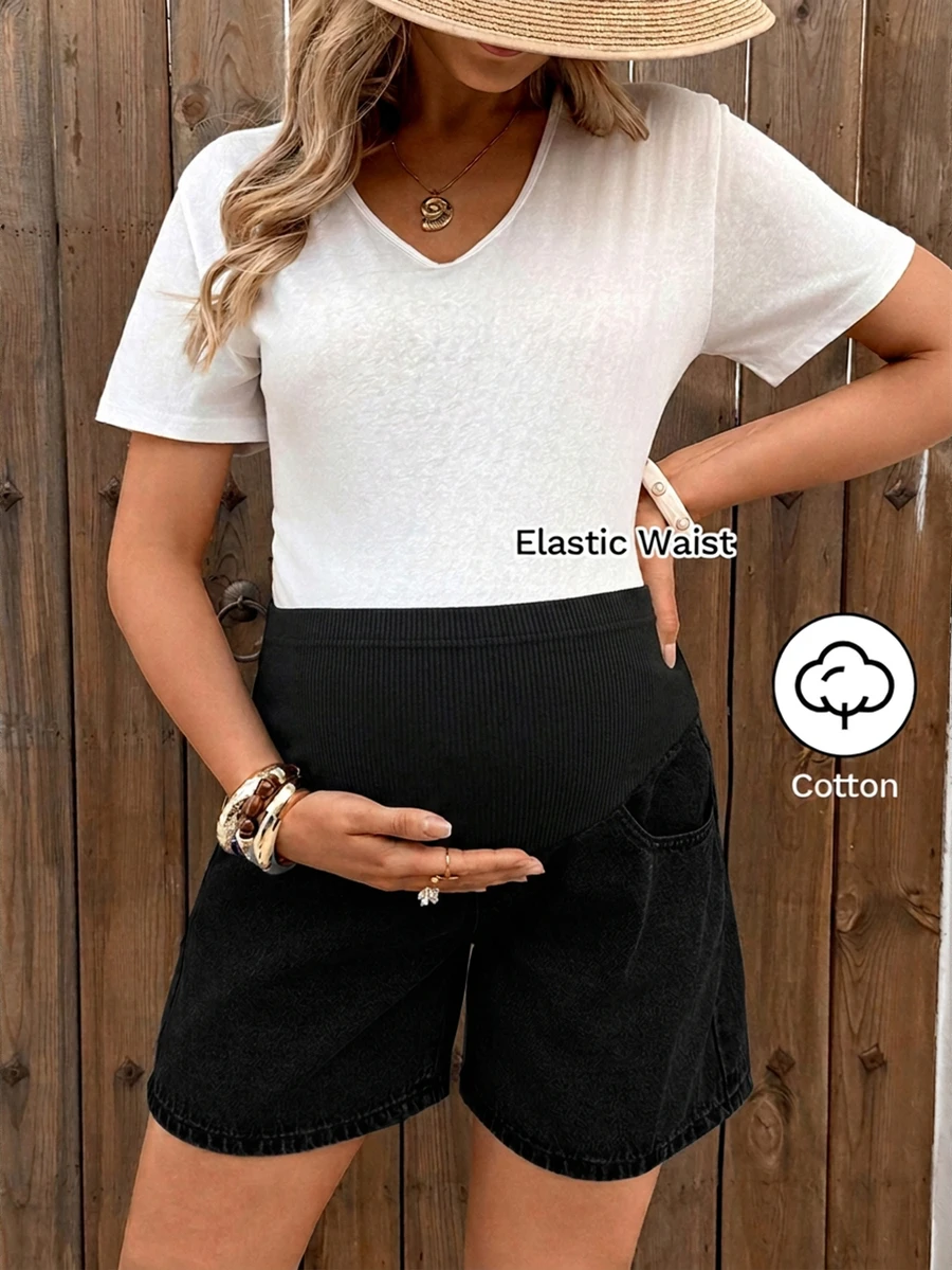SHEIN Shorts Vaqueros Premamá - Negro - Ver 1