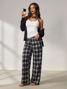 Lowkey Lull Solid Cami Top & Plaid Print Pants PJ Set - Grey - View 1