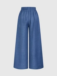Elenzga 1 pieza Pantalones de cintura alta y pierna ancha - Azul - Ver 2
