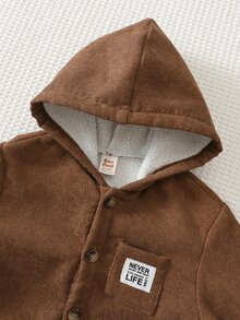 Cozy Pixies 男嬰字母拼接細節泰迪毛內裡連帽夾克 - 棕色 - 查看 3