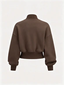 Olithes Half Zip Drop Shoulder Crop Sweatshirt - Brown - View 2